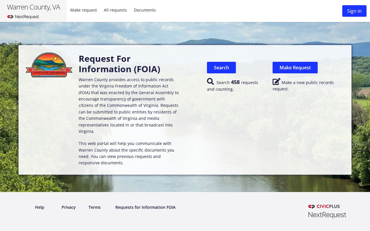 Warren County booking photo public records request portal